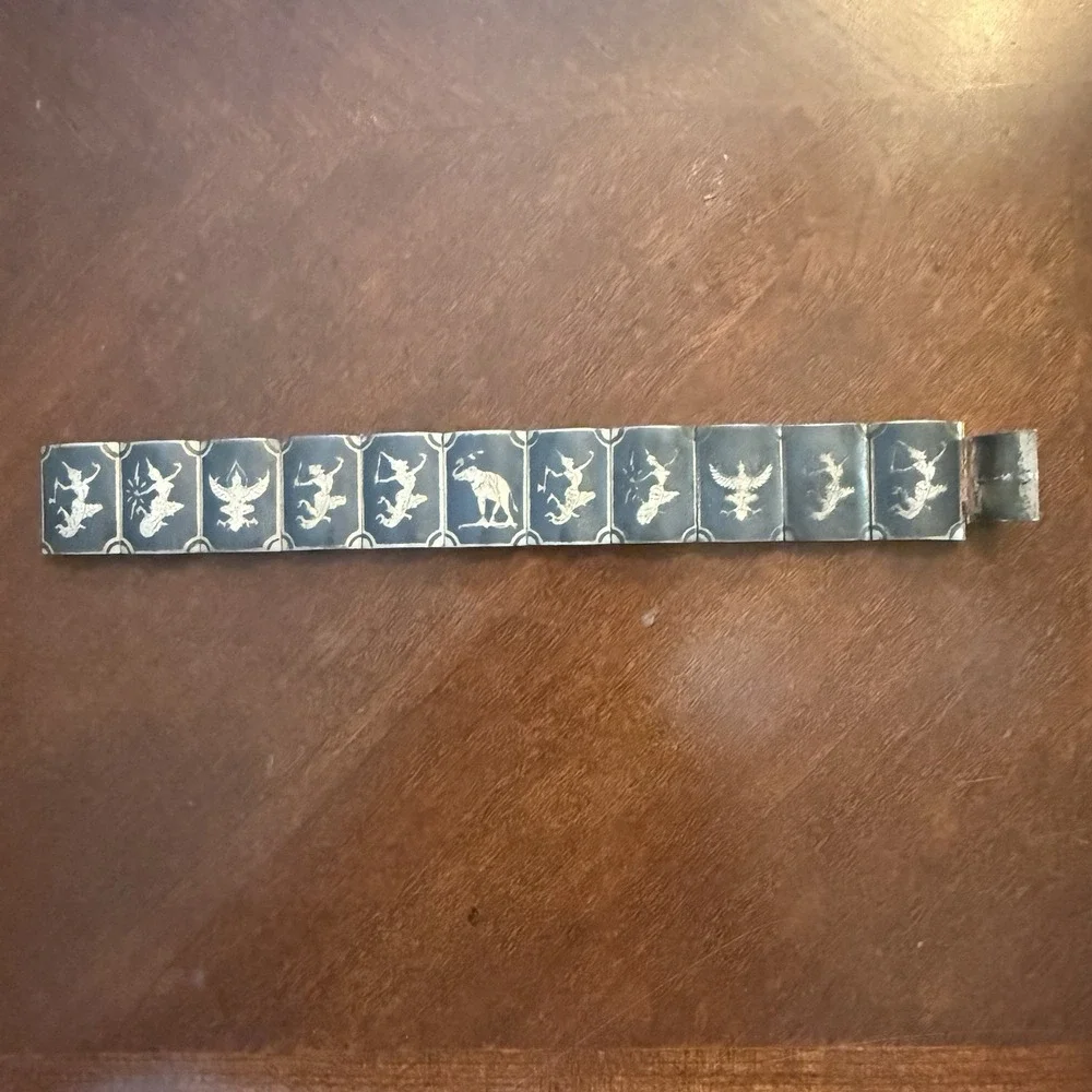 Vintage Siam Sterling Silver Niello Panel Bracelet Dancers Elephant‎ Garuda